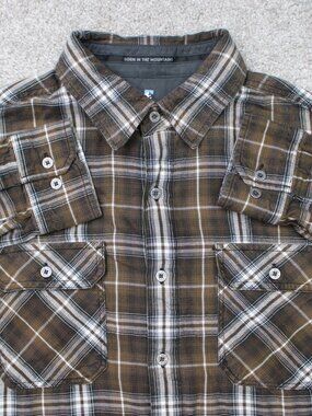 Kuhl Shirt Mens Large Brown Plaid Dillingr Flannel Hiking Outdoor Long Sleeve